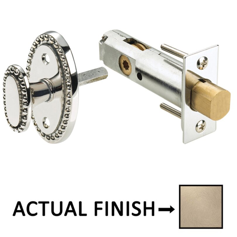 Omnia Hardware Traditions Beaded Mortise Privacy Bolt in Satin Nickel Lacquered