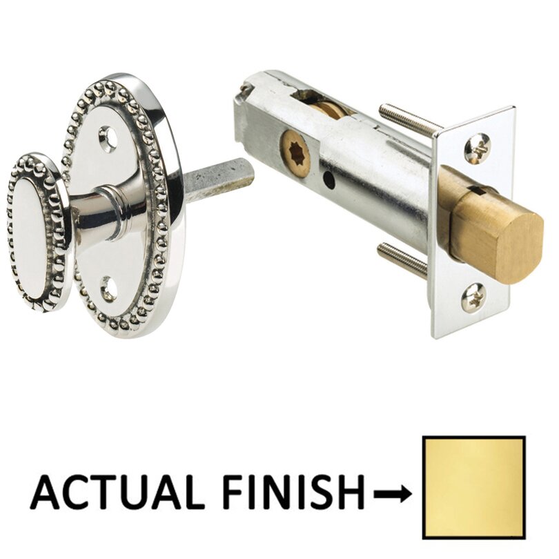 Omnia Hardware Traditions Beaded Mortise Privacy Bolt in Polished Brass Lacquered