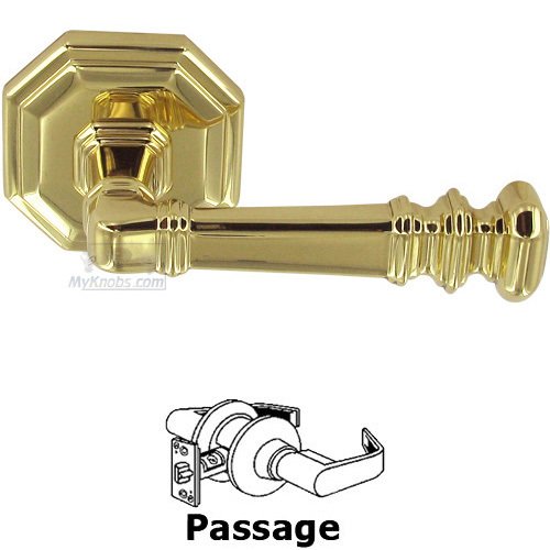 Omnia Hardware Passage Traditions Octagon Lever with Octagon Rosette in Polished Brass Lacquered