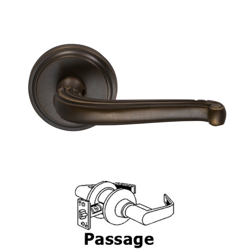 Omnia Hardware Passage Traditions Crest Lever with Round Rosette in Antique Bronze Unlacquered