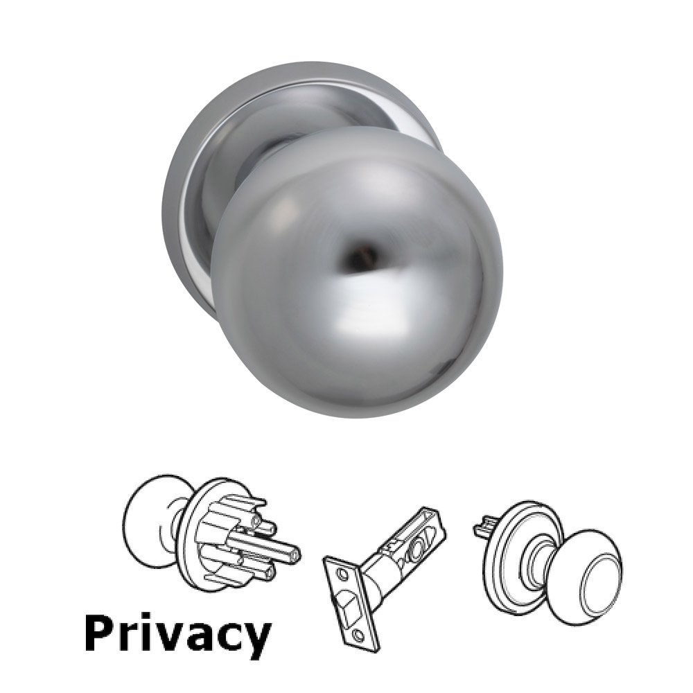 Omnia Hardware Privacy Latchset Modern 2 3/8" Ball Knob with Plain Rosette in Polished Chrome