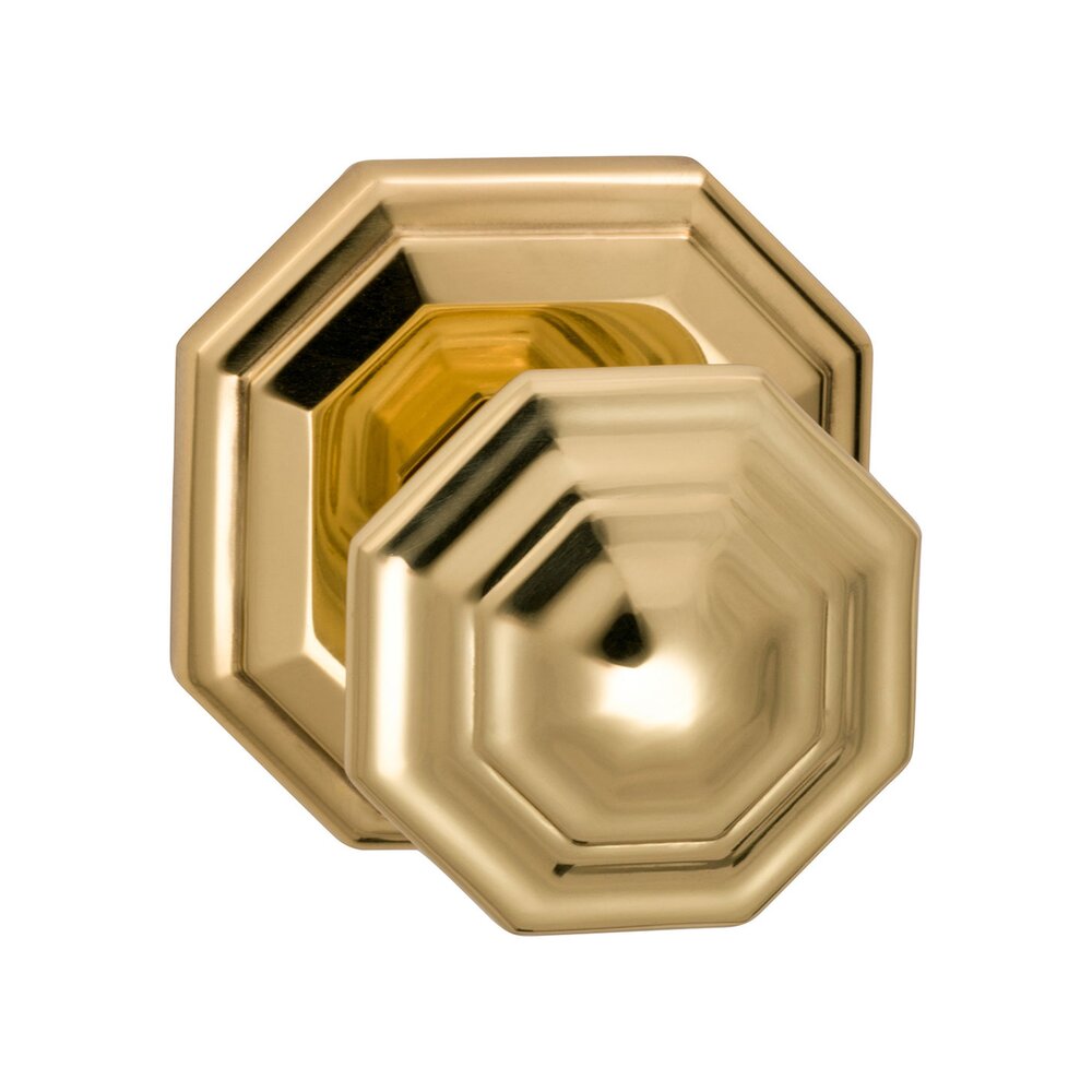Omnia Hardware Passage Traditions Octagon Knob with Octagon Rosette in Polished Brass Unlacquered