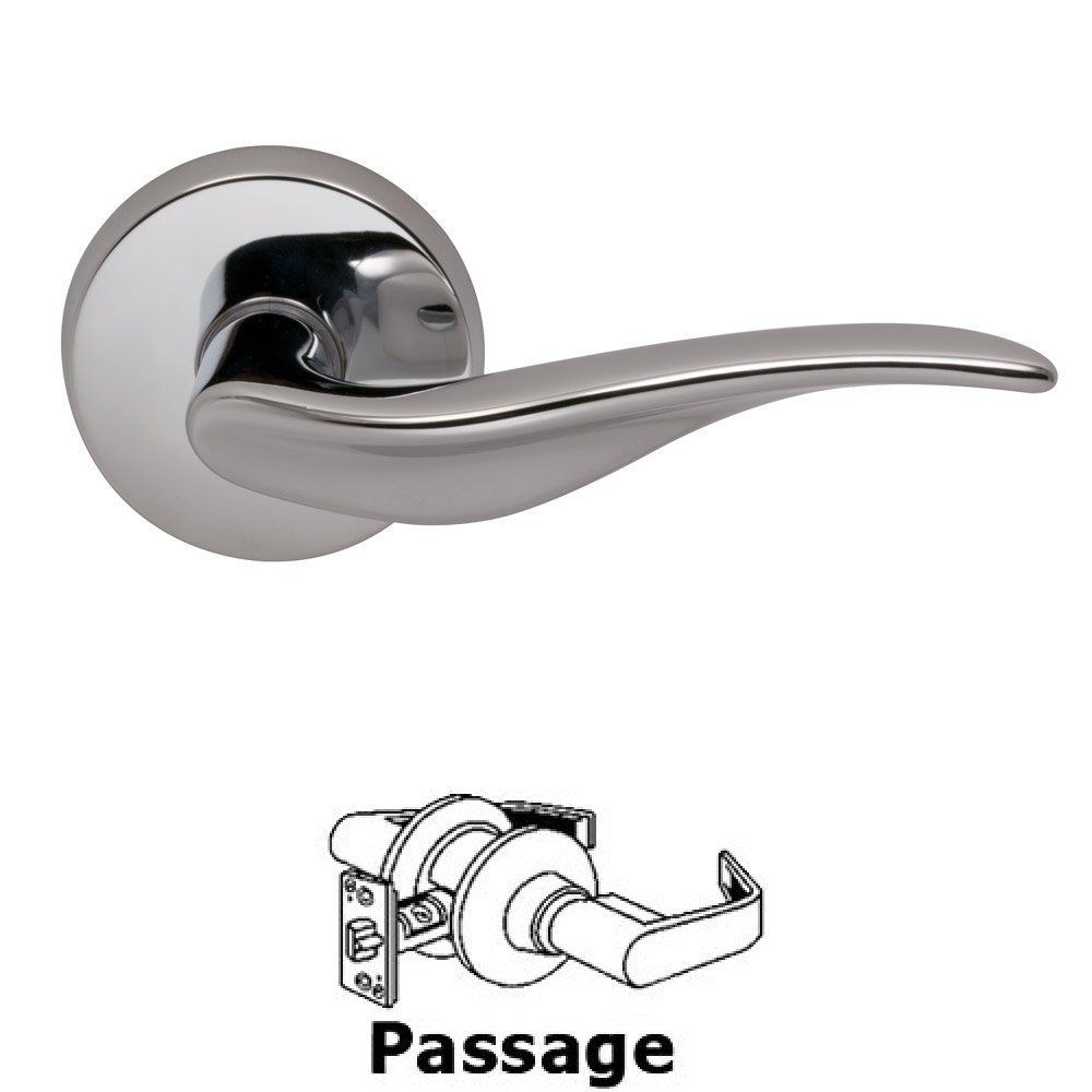 Omnia Hardware Passage Ripple Lever with Round Rose in Polished Chrome
