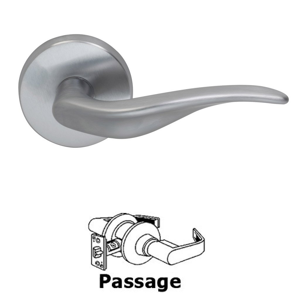 Omnia Hardware Passage Ripple Lever with Round Rose in Satin Chrome