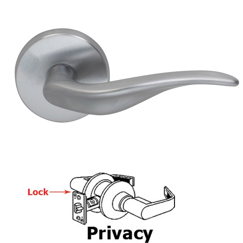 Omnia Hardware Privacy Ripple Lever with Round Rose in Satin Chrome