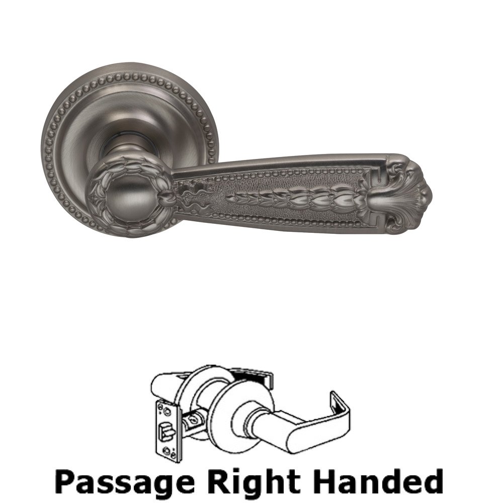Omnia Hardware Passage Versailles Right Handed Lever with Beaded Rosette in Satin Nickel Lacquered