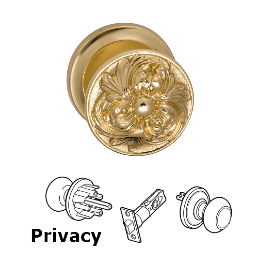 Omnia Hardware Privacy Latchset Ornate Flower Knob with Radial Rosette in Polished Brass Lacquered
