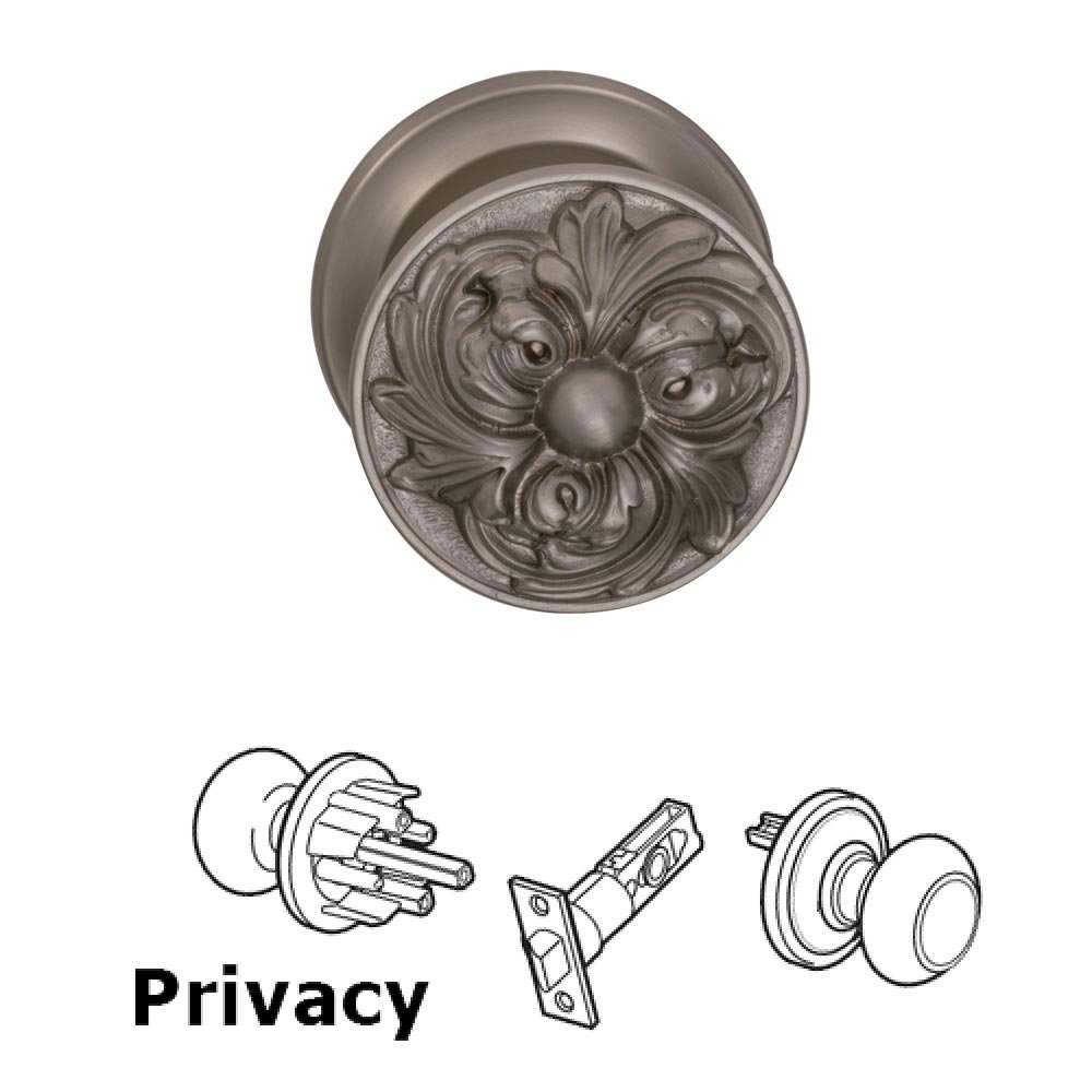 Omnia Hardware Privacy Latchset Ornate Flower Knob with Radial Rosette in Satin Nickel Lacquered