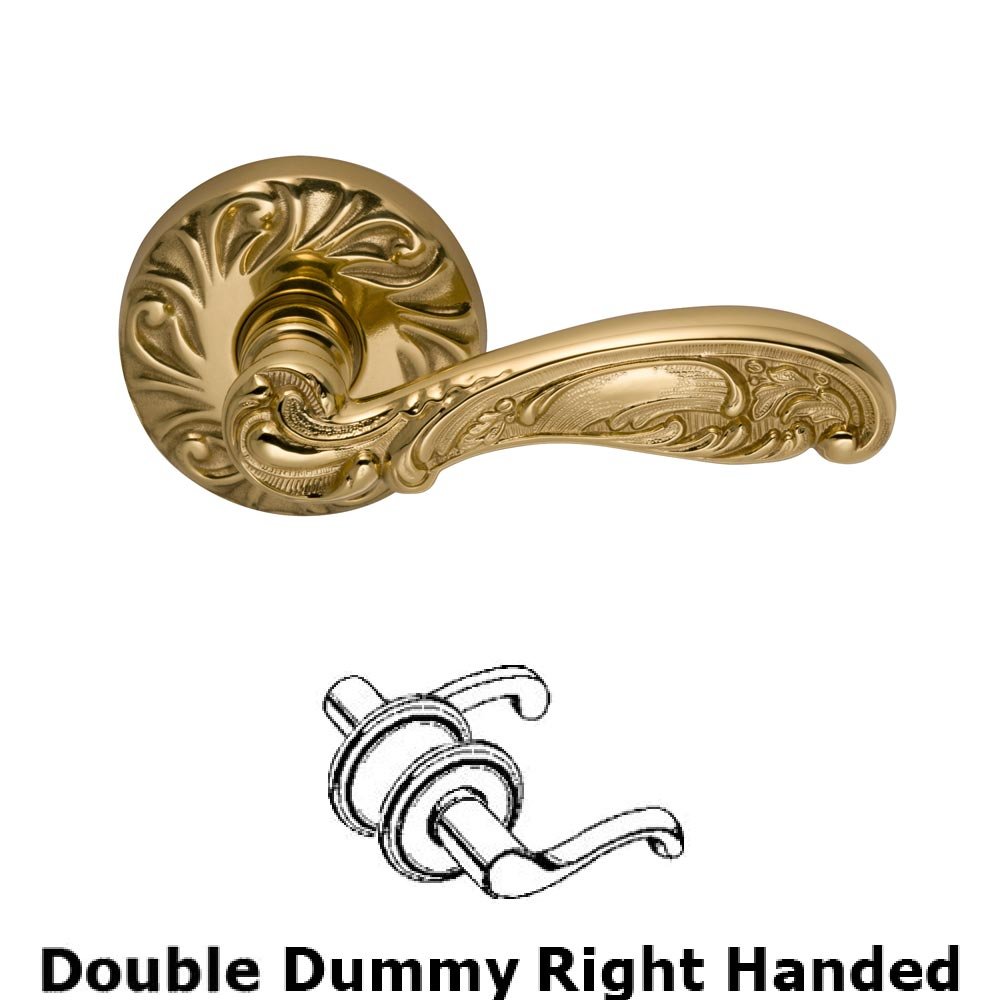 Omnia Hardware Double Dummy Carved Right Handed Lever with Carved Rosette in Polished Brass Lacquered
