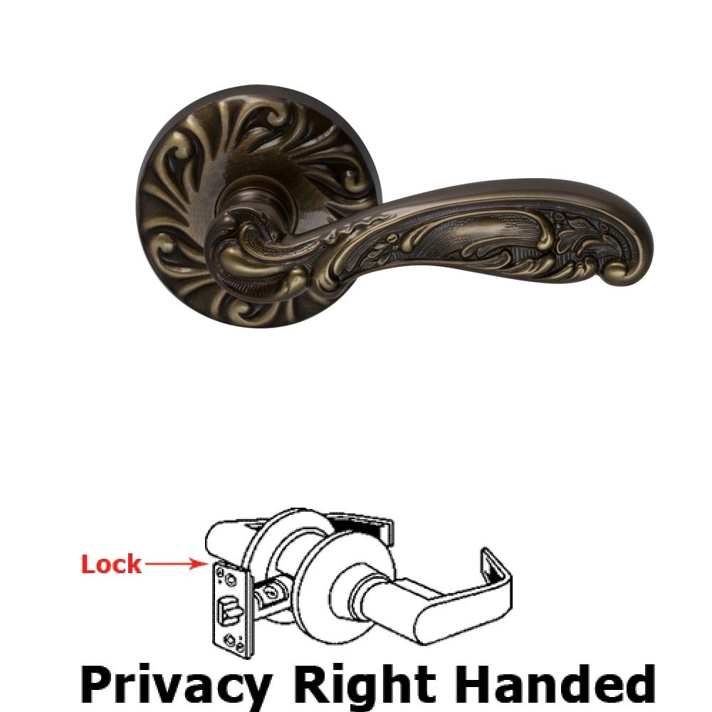 Omnia Hardware Privacy Carved Right Handed Lever with Carved Rosette in Shaded Bronze Lacquered