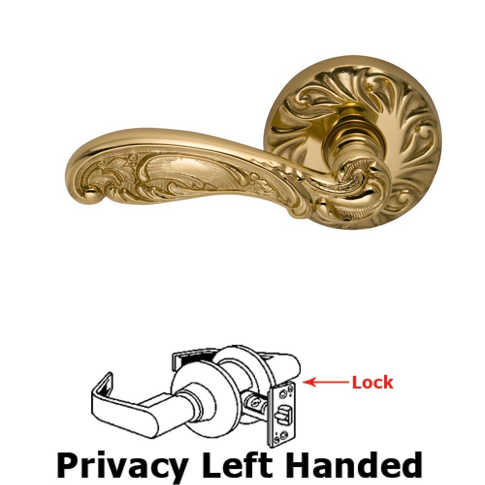 Omnia Hardware Privacy Carved Left Handed Lever with Carved Rosette in Polished Brass Lacquered
