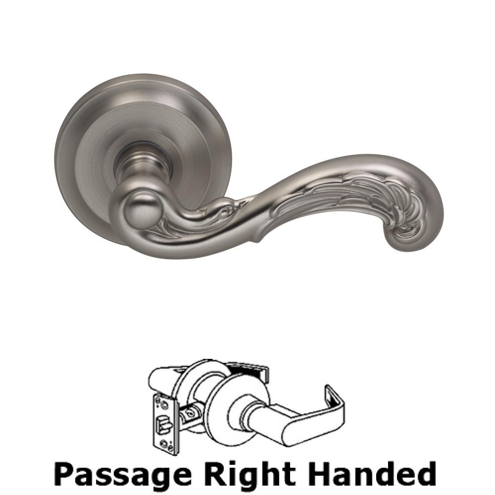 Omnia Hardware Passage Carved Wave Right Handed Lever with Radial Rosette in Satin Nickel Lacquered