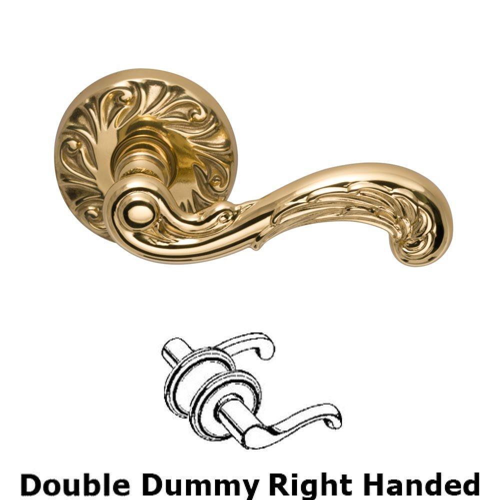 Omnia Hardware Double Dummy Carved Wave Right Handed Lever with Carved Rosette in Polished Brass Lacquered