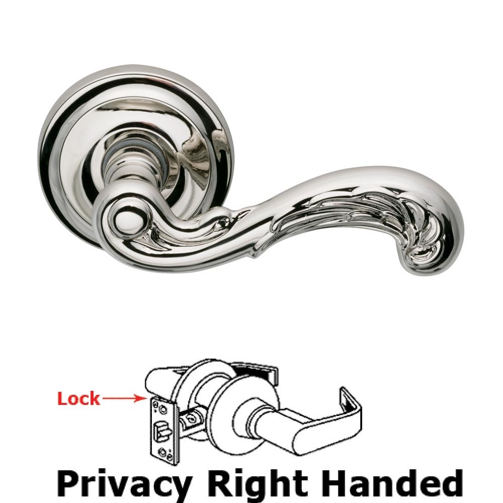 Omnia Hardware Privacy Carved Wave Right Handed Lever with Radial Rosette in Polished Nickel Lacquered