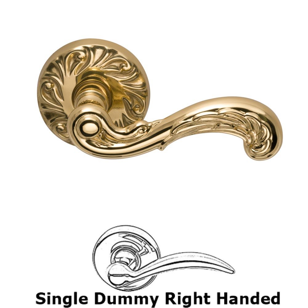Omnia Hardware Single Dummy Carved Wave Right Handed Lever with Carved Rosette in Polished Brass Lacquered