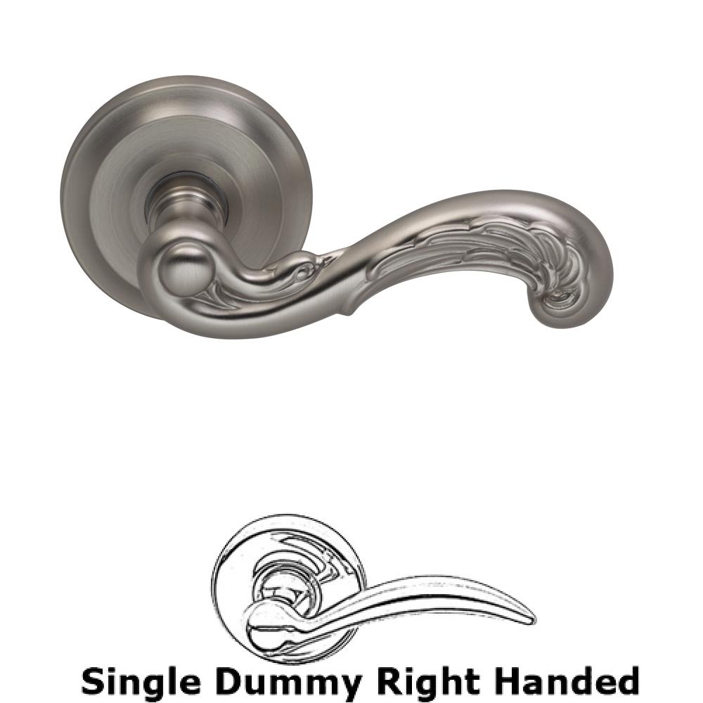 Omnia Hardware Single Dummy Carved Wave Right Handed Lever with Radial Rosette in Satin Nickel Lacquered