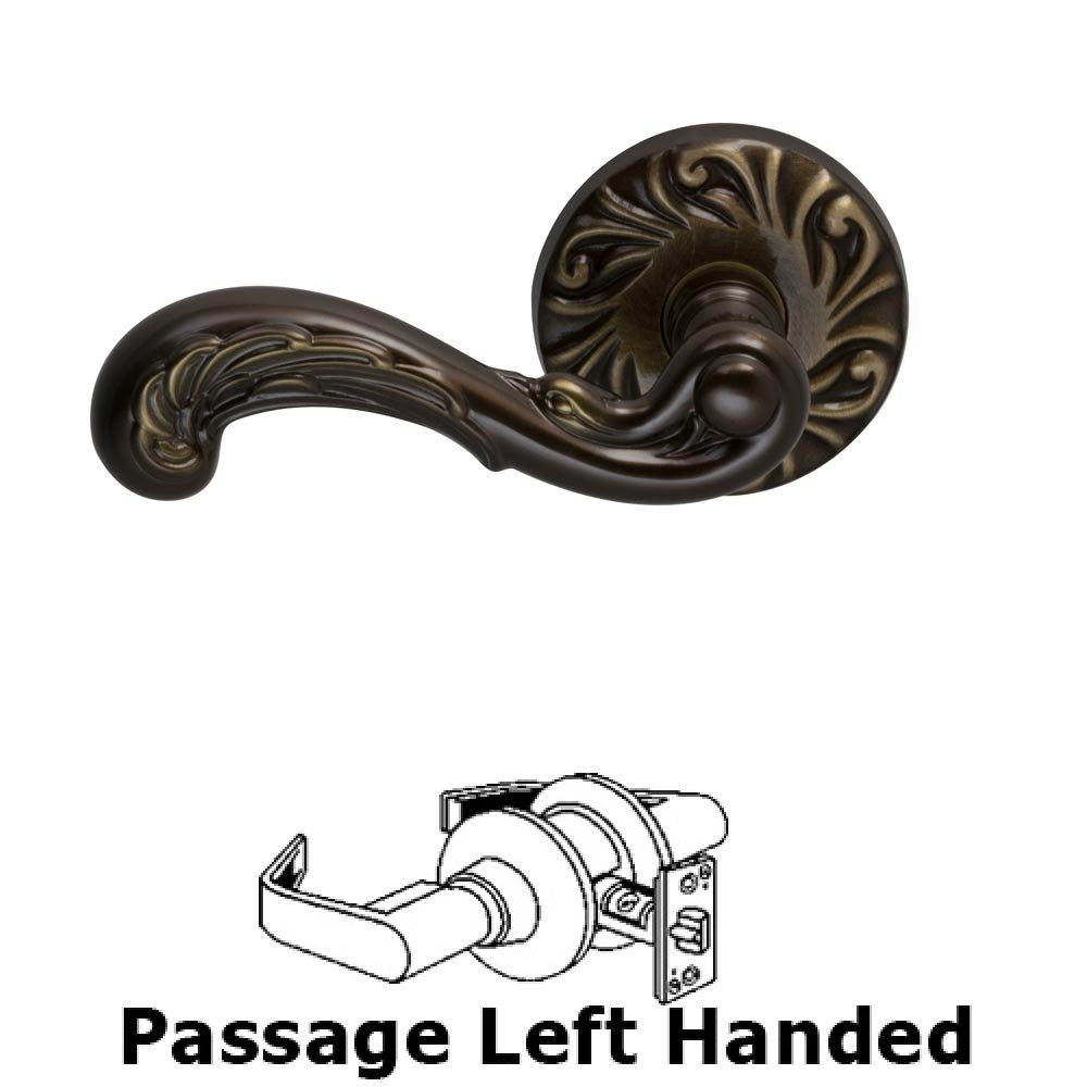 Omnia Hardware Passage Carved Wave Left Handed Lever with Carved Rosette in Shaded Bronze Lacquered