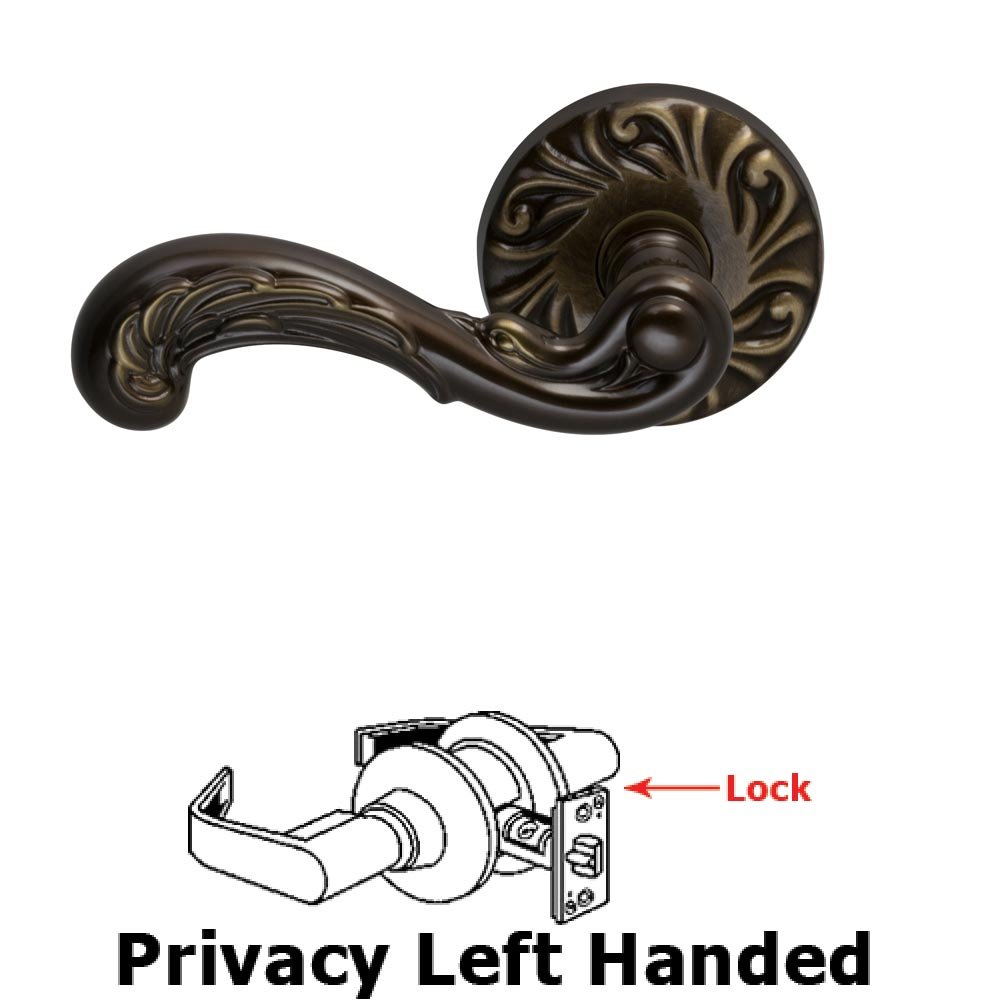 Omnia Hardware Privacy Carved Wave Left Handed Lever with Carved Rosette in Shaded Bronze Lacquered