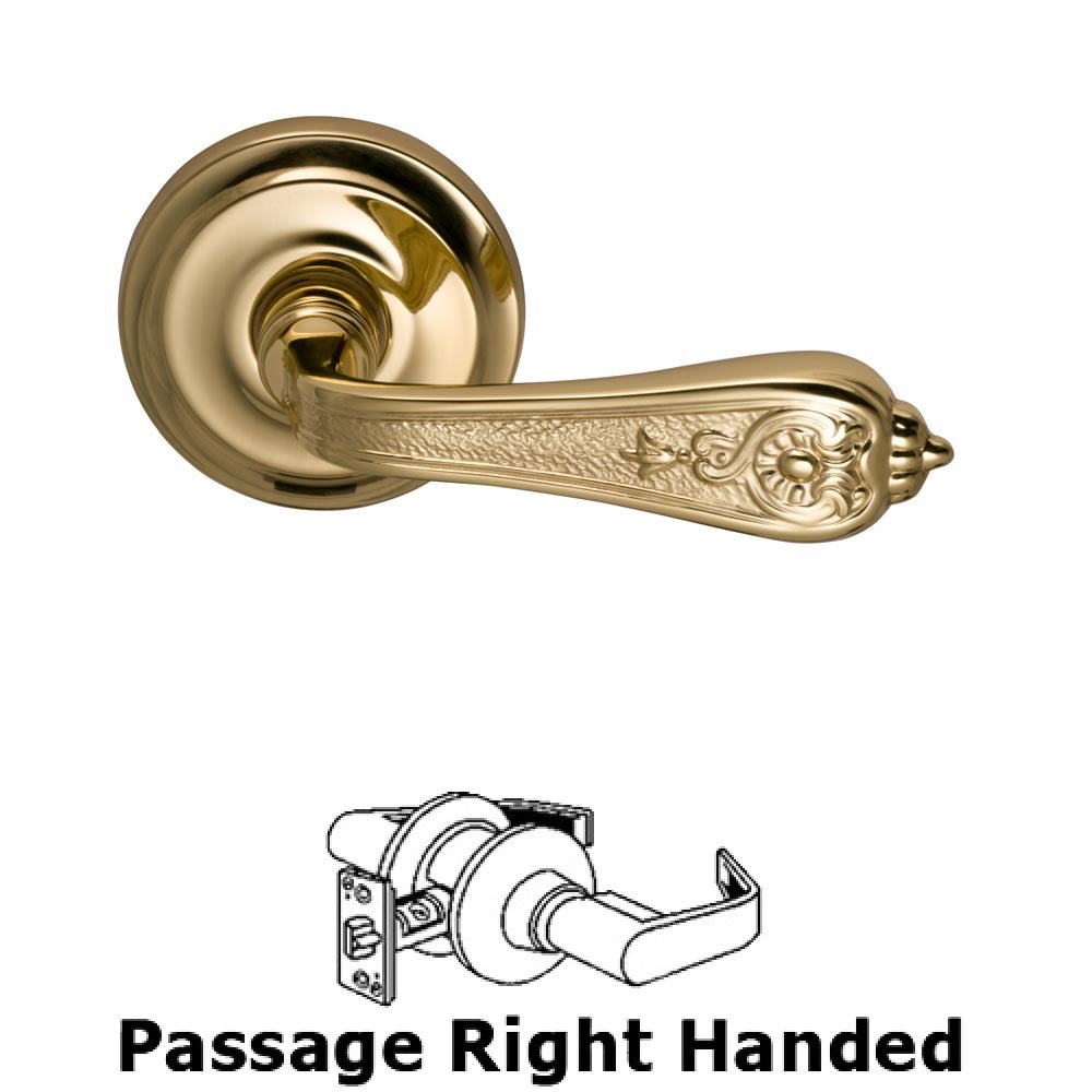 Omnia Hardware Passage Crested Right Handed Lever with Radial Rosette in Polished Brass Lacquered