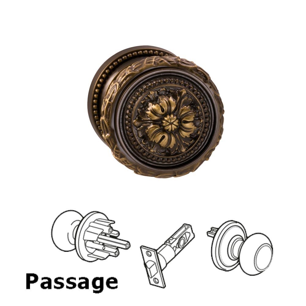 Omnia Hardware Passage Latchset Ornate Floral Edge Knob with Beaded Rosette in Shaded Bronze Lacquered