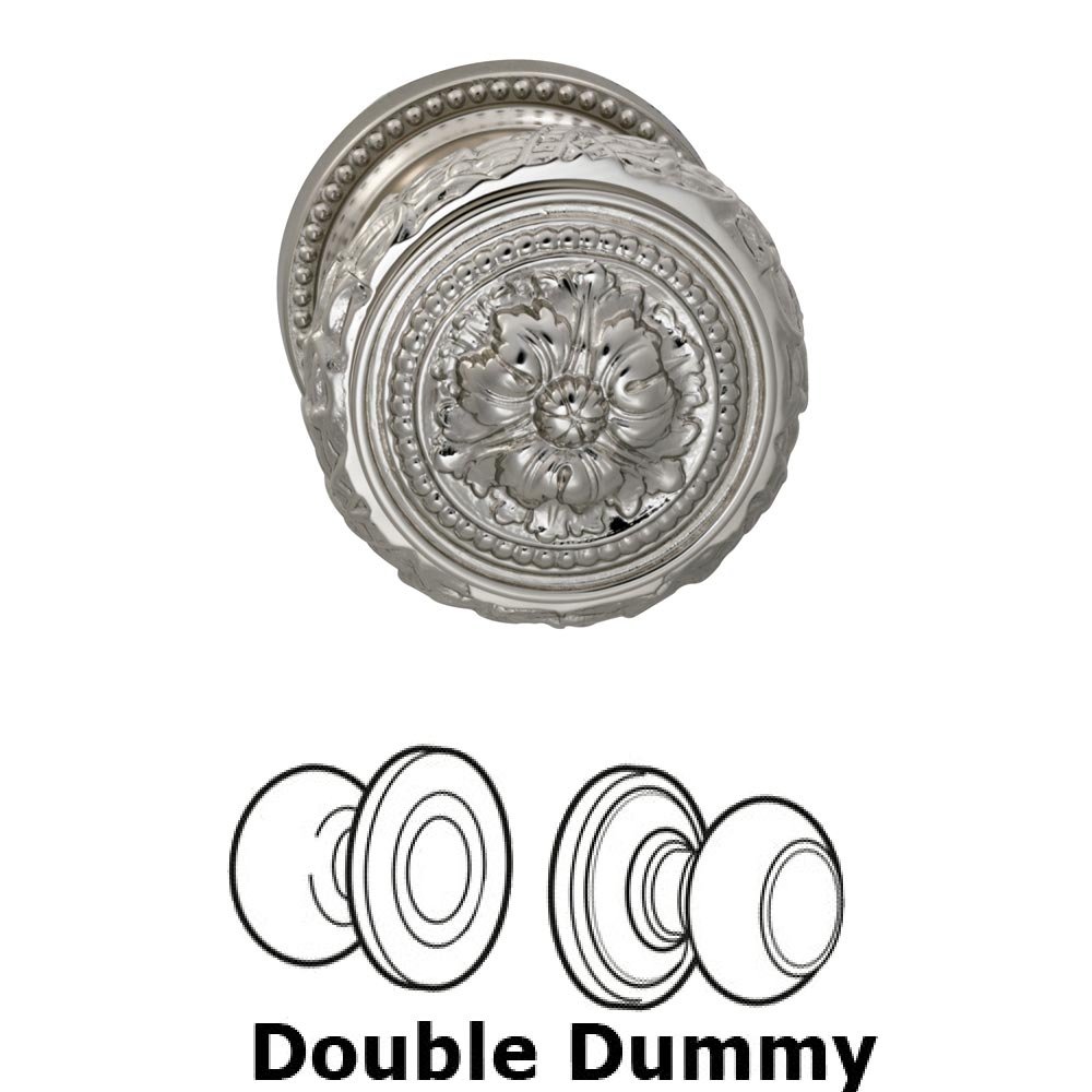 Omnia Hardware Double Dummy Set Ornate Floral Edge Knob with Beaded Rosette in Polished Nickel Lacquered