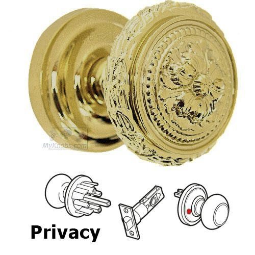 Omnia Hardware Privacy Latchset Ornate Floral Edge Knob with Beaded Rosette in Max Brass