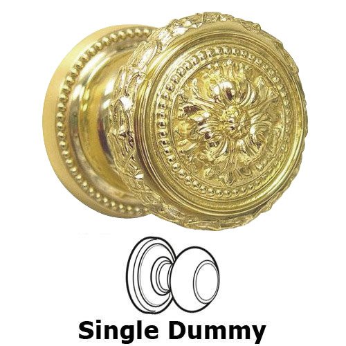 Omnia Hardware Single Dummy Ornate Floral Edge Knob with Beaded Rosette in Polished Brass Lacquered