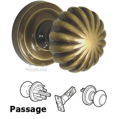 Omnia Hardware Passage Latchset Classic 2 3/8" Melon Knob with Radial Rosette in Shaded Bronze Lacquered