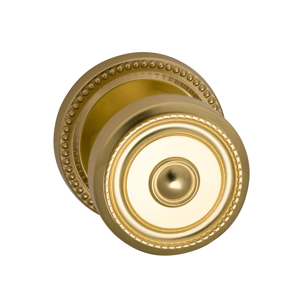 Omnia Hardware Passage Latchset Classic Beaded Knob with Beaded Rosette in Polished Brass Lacquered