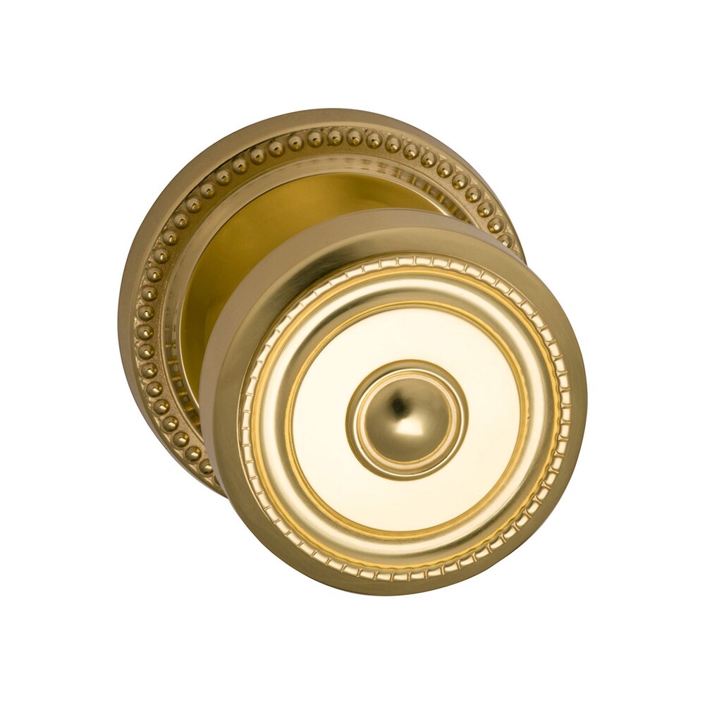 Omnia Hardware Passage Traditions Beaded Knob with Beaded Rosette in Polished Brass Unlacquered
