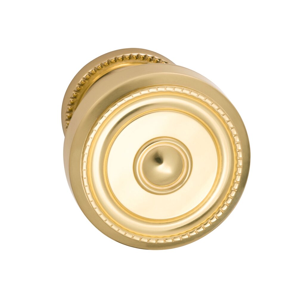 Omnia Hardware Passage Traditions Beaded Door Knob with Small Beaded Rosette in Polished Brass Lacquered
