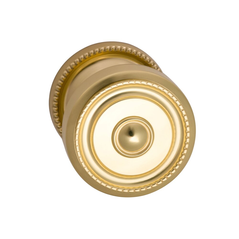 Omnia Hardware Single Dummy Traditions Beaded Door Knob with Medium Beaded Rosette in Polished Brass Lacquered
