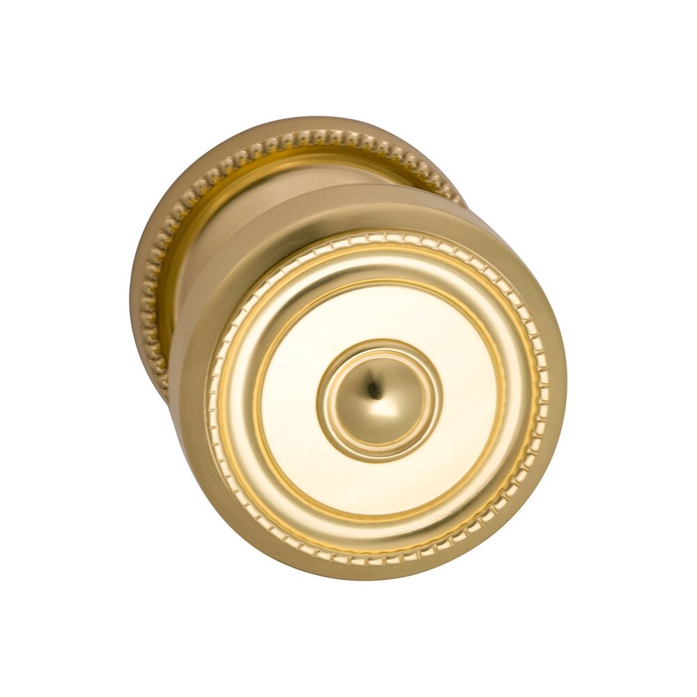 Omnia Hardware Single Dummy Traditions Beaded Door Knob with Medium Beaded Rosette in Polished Brass Unlacquered
