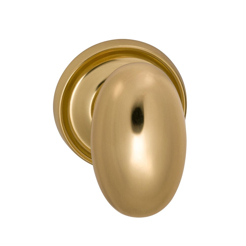 Omnia Hardware Passage Traditions Classic Egg Door Knob with Medium Radial Rosette in Polished Brass Lacquered