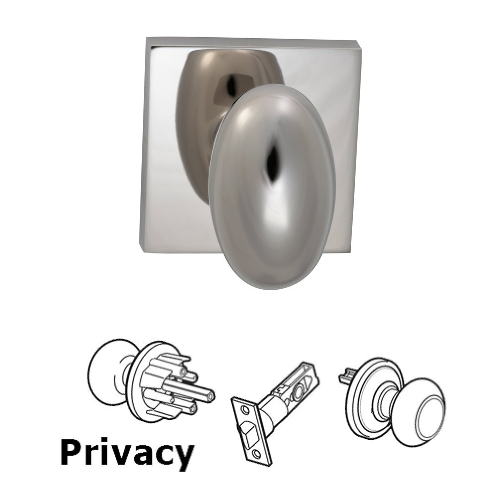 Omnia Hardware Privacy Egg Knob with Square Rose in Polished Nickel Lacquered Plated, Lacquered