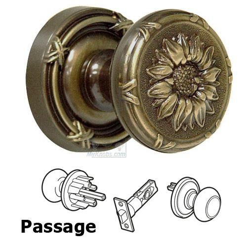 Omnia Hardware Passage Latchset Classic Sunflower Knob with Ribbon and Reed Rosette in Shaded Bronze Lacquered