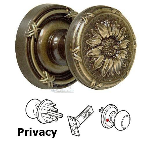 Omnia Hardware Privacy Latchset Classic Sunflower Knob with Ribbon and Reed Rosette in Shaded Bronze Lacquered