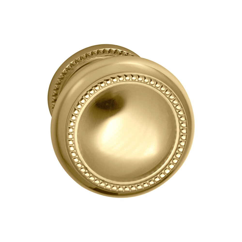 Omnia Hardware Passage Traditions Beaded Door Knob with Small Beaded Rosette in Polished Brass Unlacquered