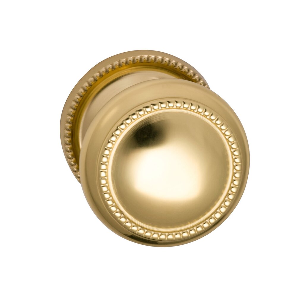 Omnia Hardware Passage Traditions Beaded Door Knob with Medium Beaded Rosette in Polished Brass Lacquered