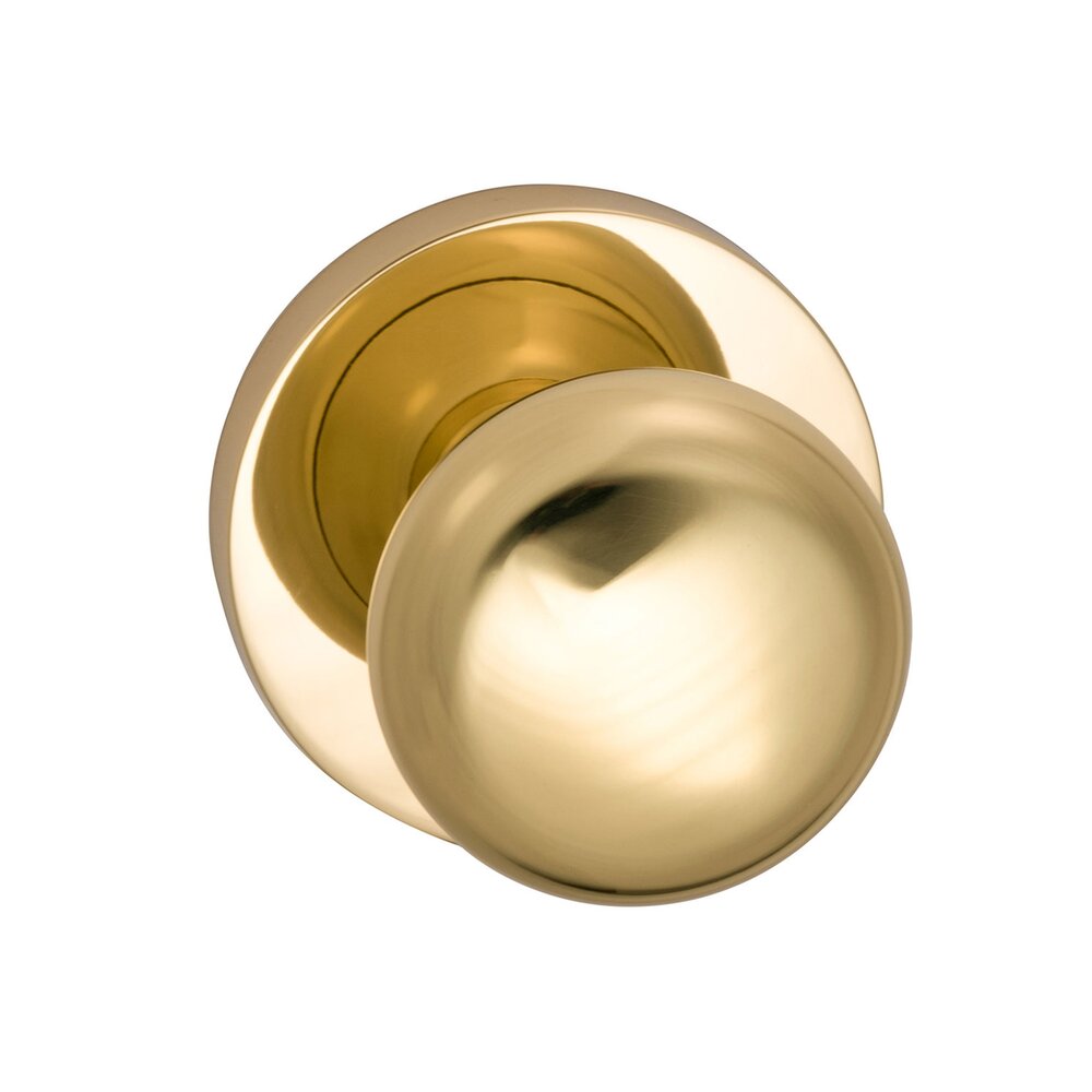 Omnia Hardware Passage Colonial Knob with Modern Rose in Polished Brass Lacquered