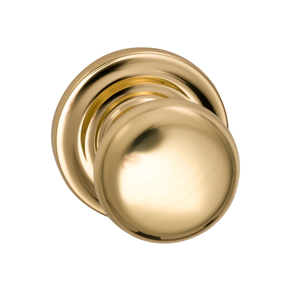 Omnia Hardware Passage Colonial Knob with Traditional Rose in Polished Brass Unlacquered