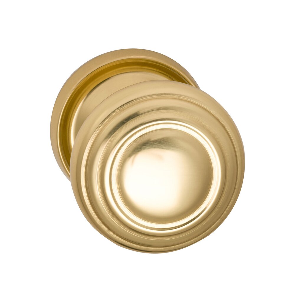 Omnia Hardware Passage Traditions Contoured Door Knob with Medium Radial Rosette in Polished Brass Lacquered