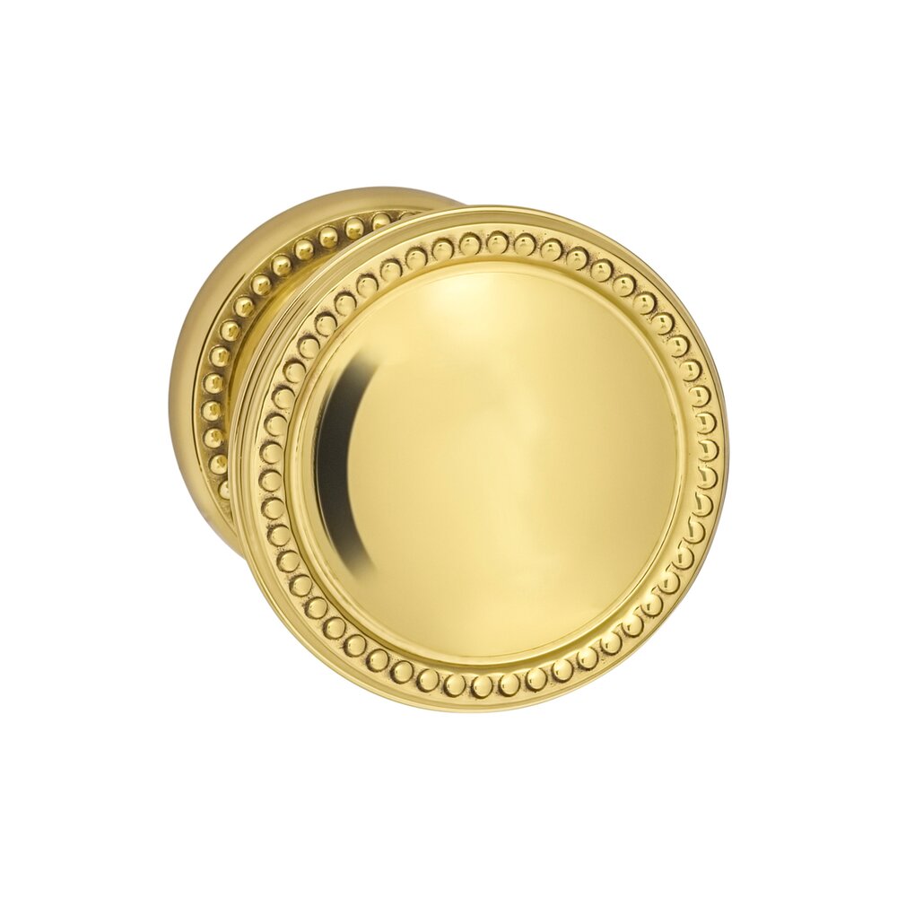 Omnia Hardware Passage Beaded Knob and Small Beaded Rose in Polished Brass Lacquered