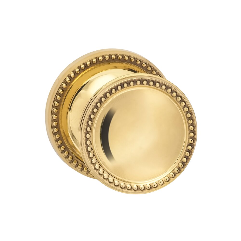 Omnia Hardware Passage Beaded Knob Beaded Rose in Polished Brass Unlacquered