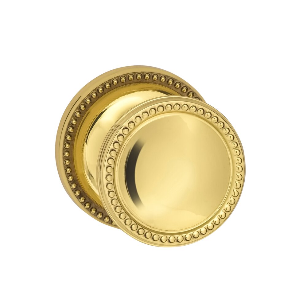 Omnia Hardware Passage Beaded Knob Beaded Rose in Polished Brass Lacquered