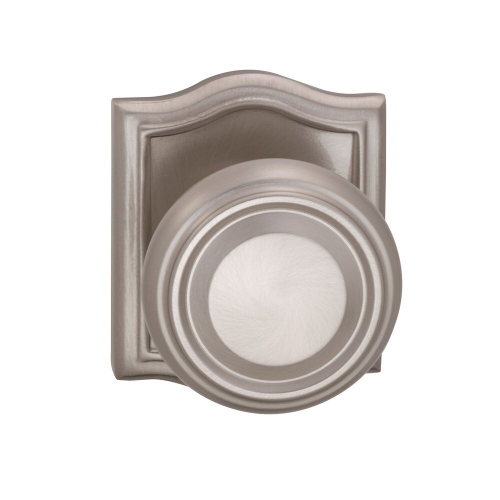 Omnia Hardware Privacy Traditional Knob with Arch Rose in Satin Nickel Lacquered