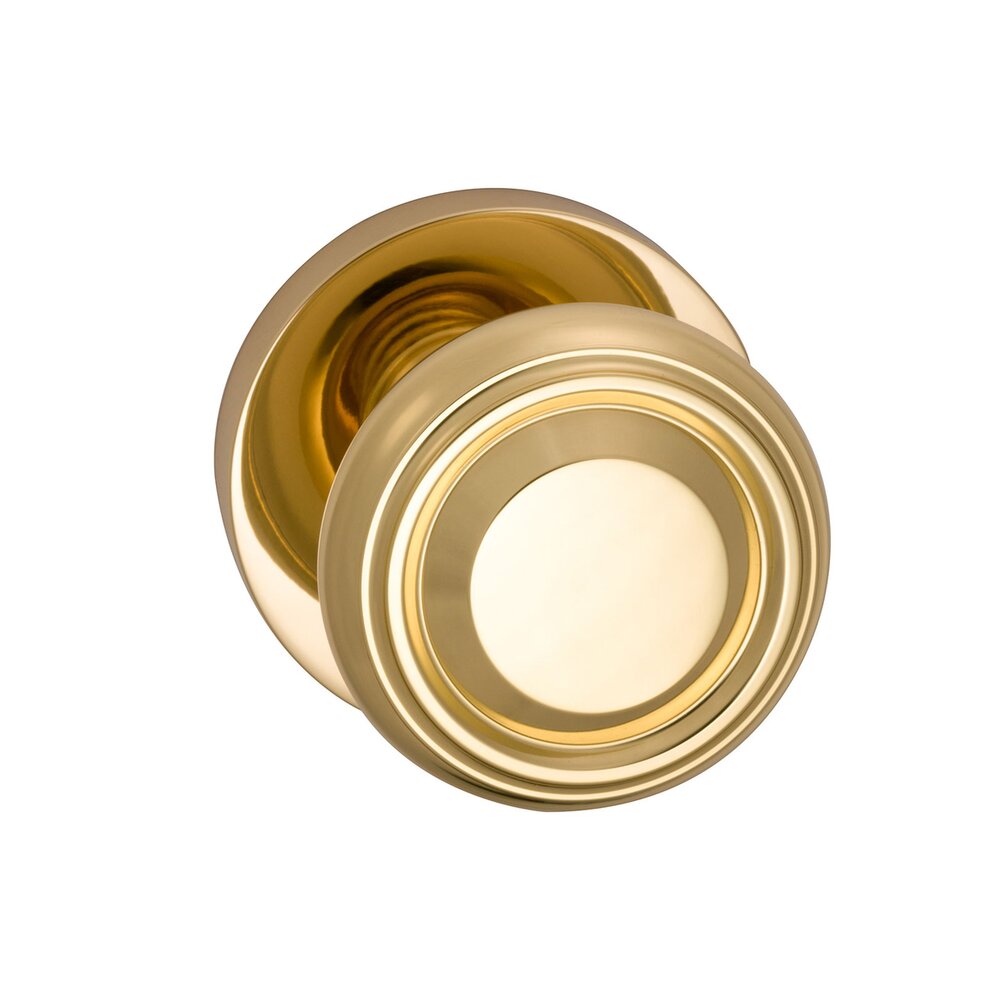 Omnia Hardware Passage Traditional Knob with Modern Rose in Polished Brass Lacquered