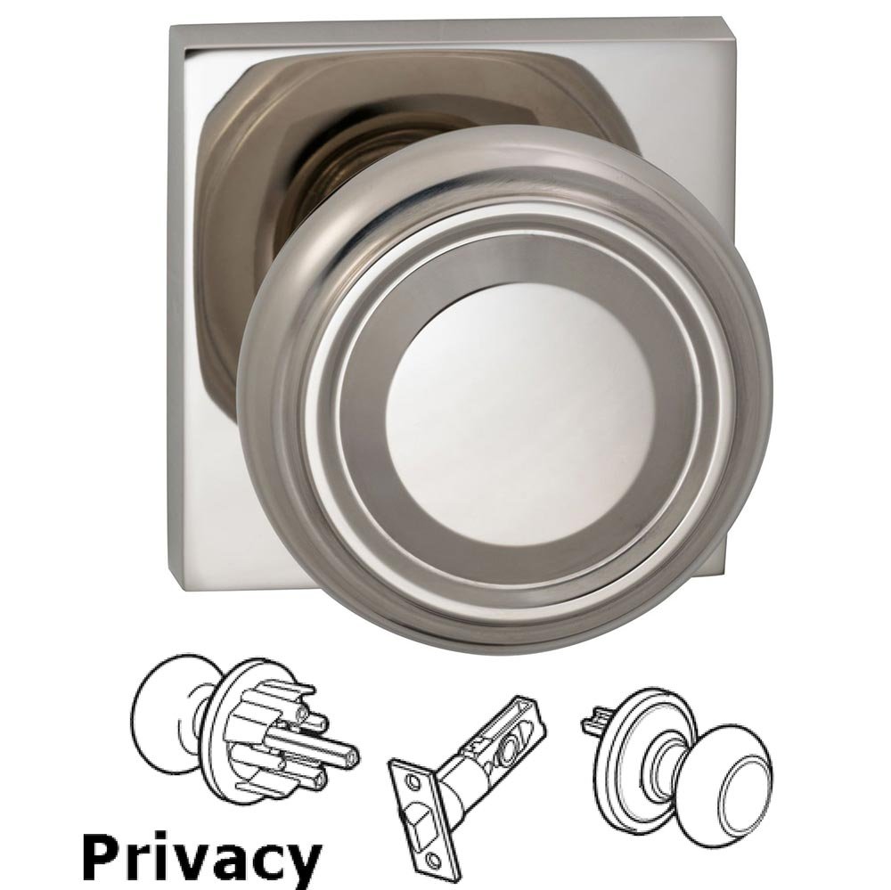 Omnia Hardware Privacy Traditional Knob with Square Rose in Polished Nickel Lacquered Plated, Lacquered