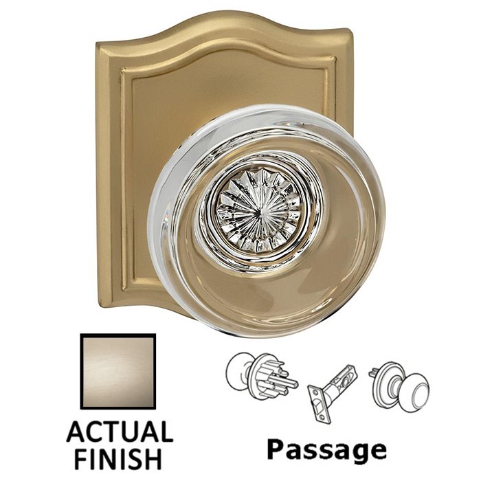 Omnia Hardware Passage Traditional Glass Knob With Arched Rose in Satin Nickel Lacquered