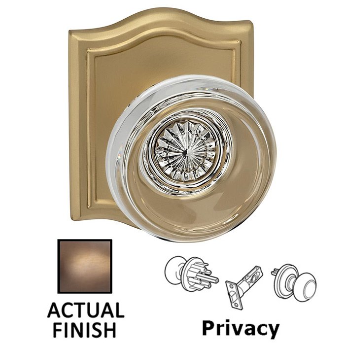 Omnia Hardware Privacy Traditional Glass Knob With Arched Rose in Antique Brass Lacquered